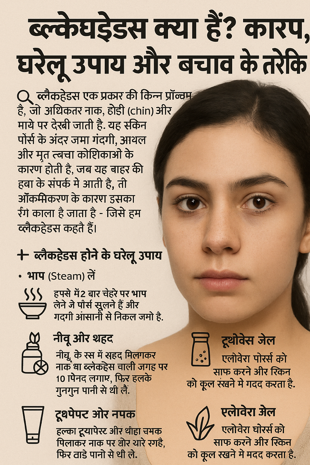 ब्लैकहेड्स एक आम स्किन समस्या है लेकिन थोड़ी सी देखभाल और घरेलू उपायों से आप इससे आसानी से छुटकारा पा सकते हैं। यदि ब्लैकहेड्स ज्यादा हो रहे हैं या दर्दनाक हो रहे हैं, तो त्वचा विशेषज्ञ (Dermatologist) से सलाह लें।